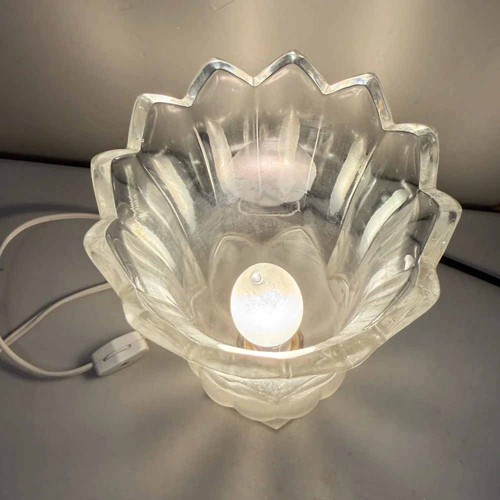 Vintage Crystal Tulip Torchiere style table lamp  Clear and Frosted ~8.5” Accent